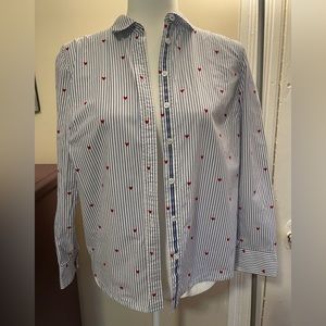 Talbots button down shirt with stripes and hearts